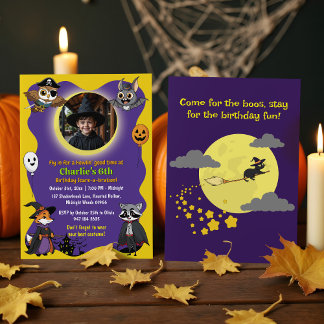Spooky Woodland Animals i Costume Photo Birthday Inbjudningar