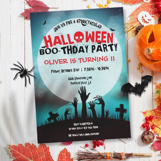 Spooky Zombie Halloween Barns födelsedag Party Inbjudningar (Spooky Zombie Halloween Kids Birthday Party Invitation)