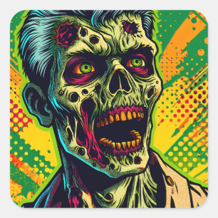 Spooky Zombie Halloween fest Fyrkantigt Klistermärke