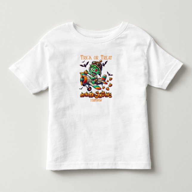 Spooky Zombie Pilot Airplane, Pumpkins, Halloween T Shirt (Framsida)