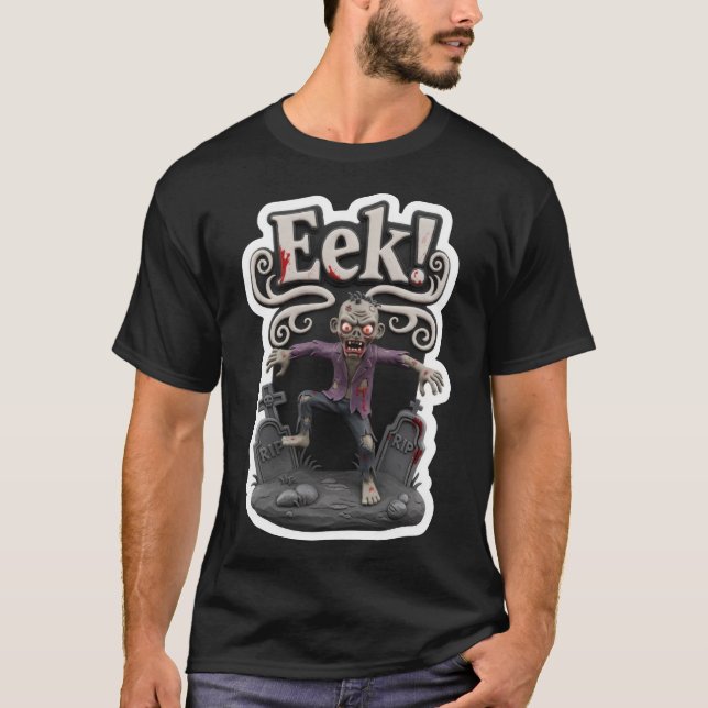 Spooky zombie rising from graveyard with Eek text  T Shirt (Framsida)