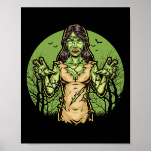 Spooky Zombie Roligt Halloween Scary Zombie Hallow Poster