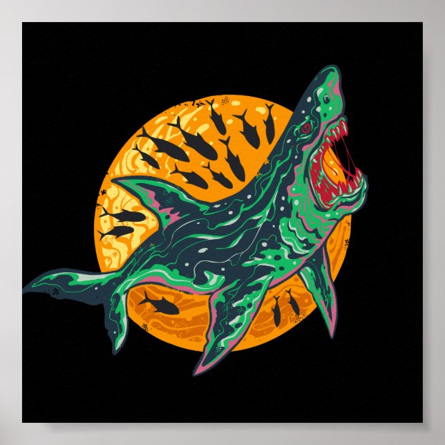 Spooky Zombie Shark Halloween Sea Creature Poster (Framsidan)