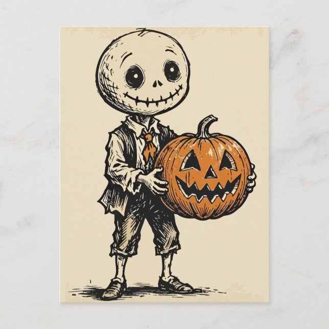 Spooky Zombie with Pumpkin Helg Vykort (Framsida)