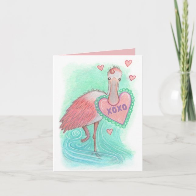Spoonbill Bird Valentine Card Kort (Framsida)