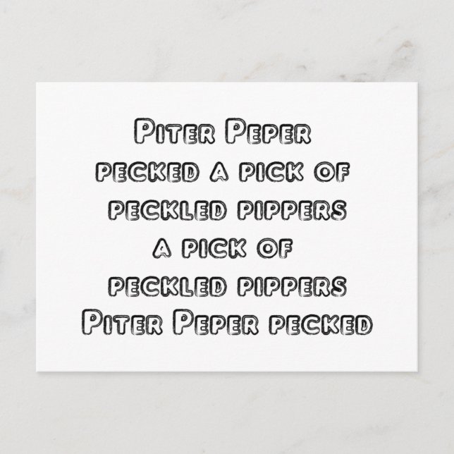 Spoonerized Tunga Twisters - Peter Piper Vykort (Framsida)