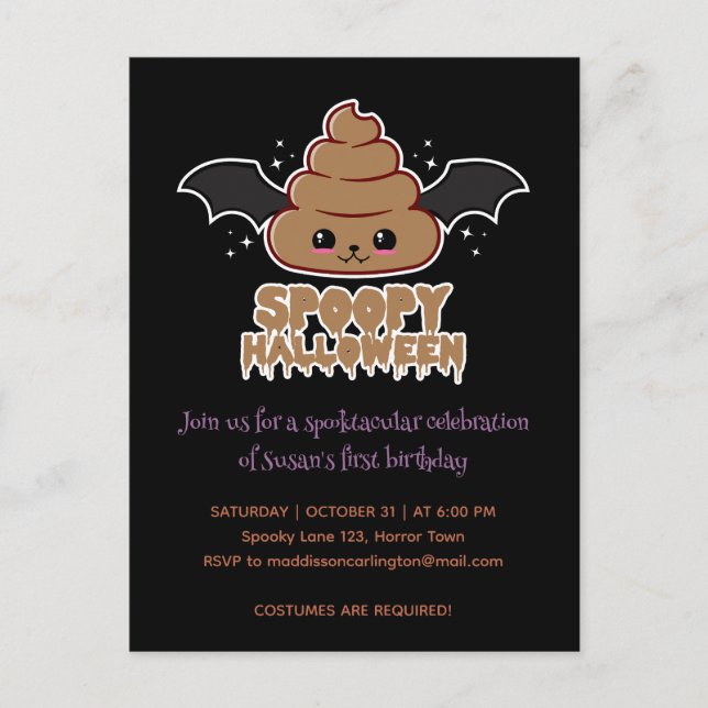 Spoopy Halloween Kawaii Birthday Vykort (Framsida)
