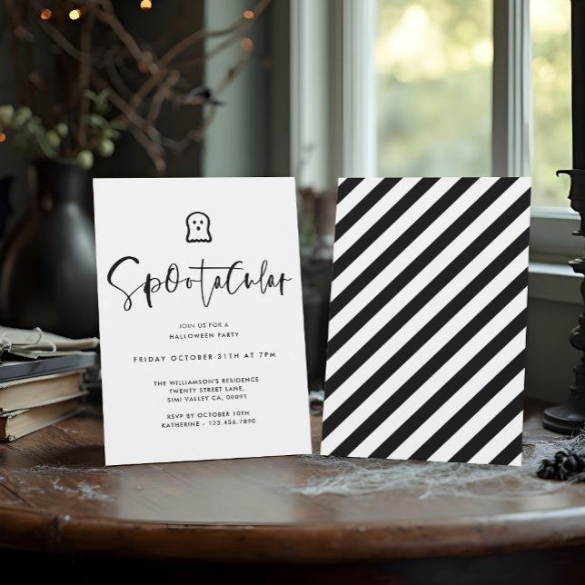 Spootacular Black Minimal Ghost Halloween fest Inbjudningar (Spootacular Black Minimal Ghost Halloween Party Invitation)