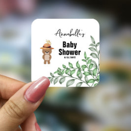 Spöret i Wood Baby Shower Fyrkantigt Klistermärke