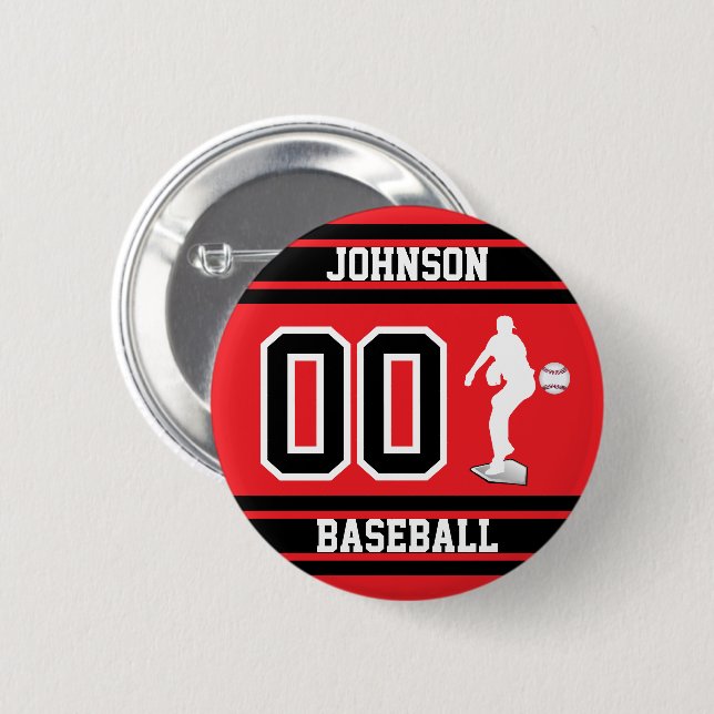 Sport Baseball - Pitcher - Red - Skapa din egen Knapp (Framsida & baksida)