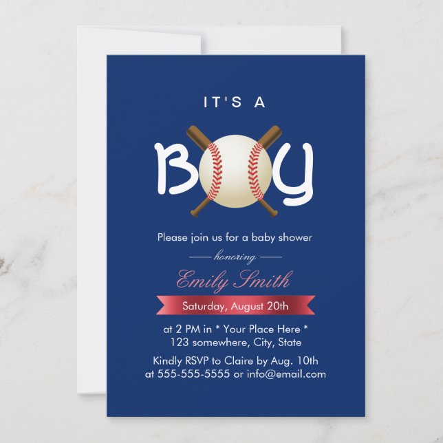Sport Baseball Theme Det är en pojkvän-babyskor Inbjudningar (Framsida)