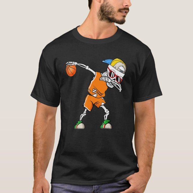 Sport Basketball Skeleton Manar Boys Kids Hallowee T Shirt (Framsida)