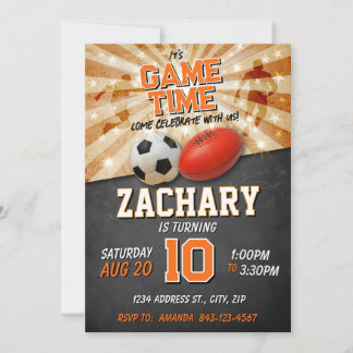 Sport birthday invite Soccer Football AFL Inbjudningar