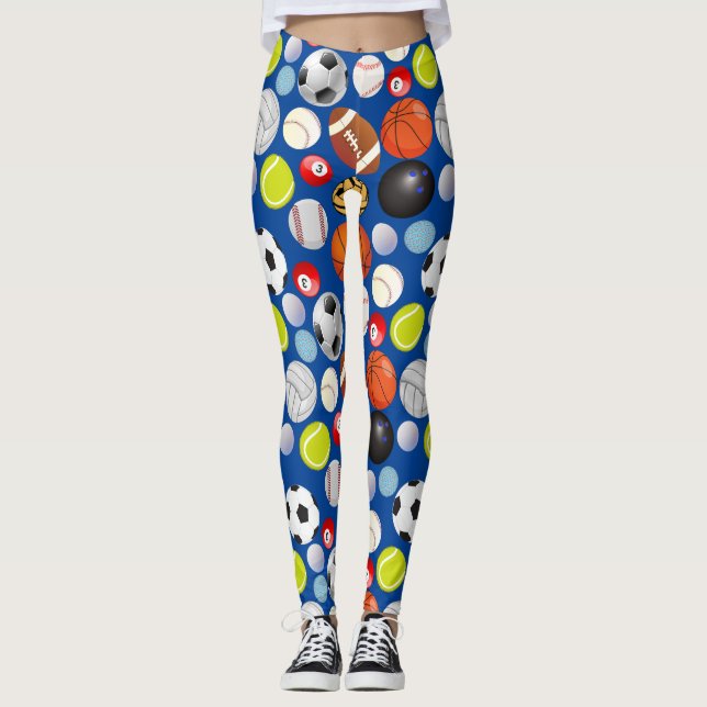 Sport Bollar Mönster Blue BG Leggings (Framsida)