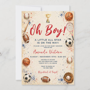 Sport Boy Ball All Star Tematisk Fest Baby Shower Inbjudningar