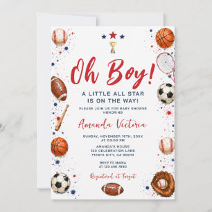 Sport Boy Ball All Star Tematisk Fests Baby Shower Inbjudningar