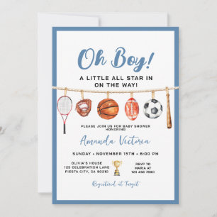 Sport Boy Ball All Star Tematisk Fests Baby Shower Inbjudningar