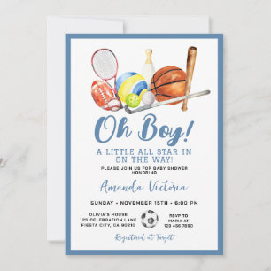 Sport Boy Ball All Star Tematisk Fests Baby Shower Inbjudningar