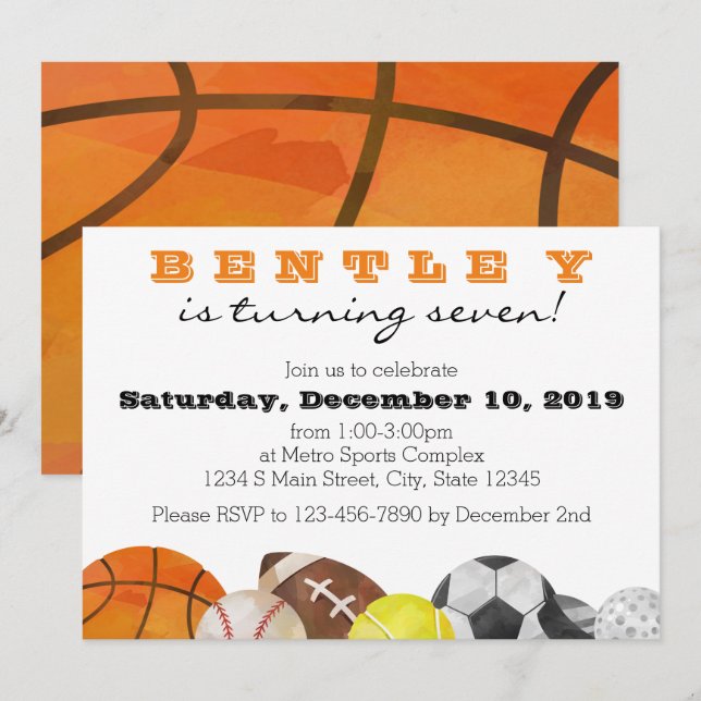 Sport födelsedag inbjudningar (Fram/baksida)