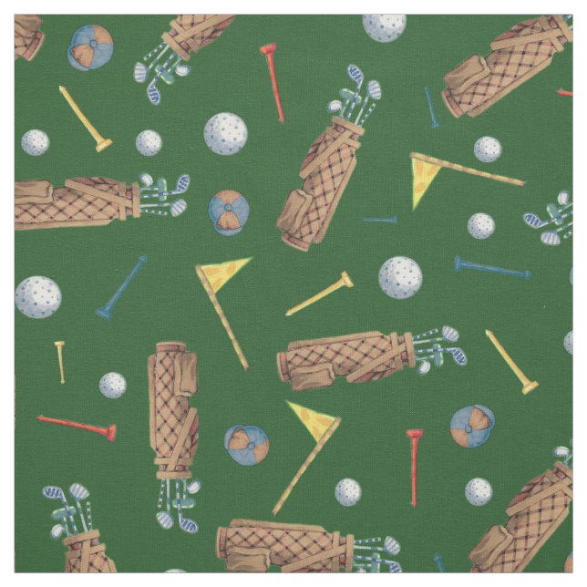 Sport Golfutrustning på Grönt Mönster Tyg (Provkarta)