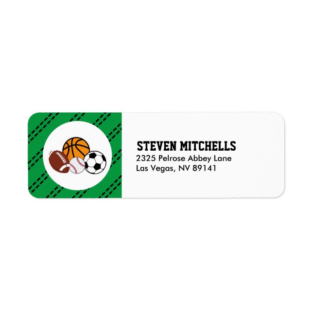Sport - hela stjärnans födelsedag, babyskor Party Returadress Etikett (Framsidan)