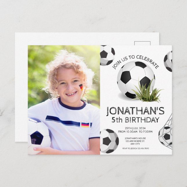 Sport Kids Fotboll Foto Födelsedagsfest Vykort (Fram/baksida)