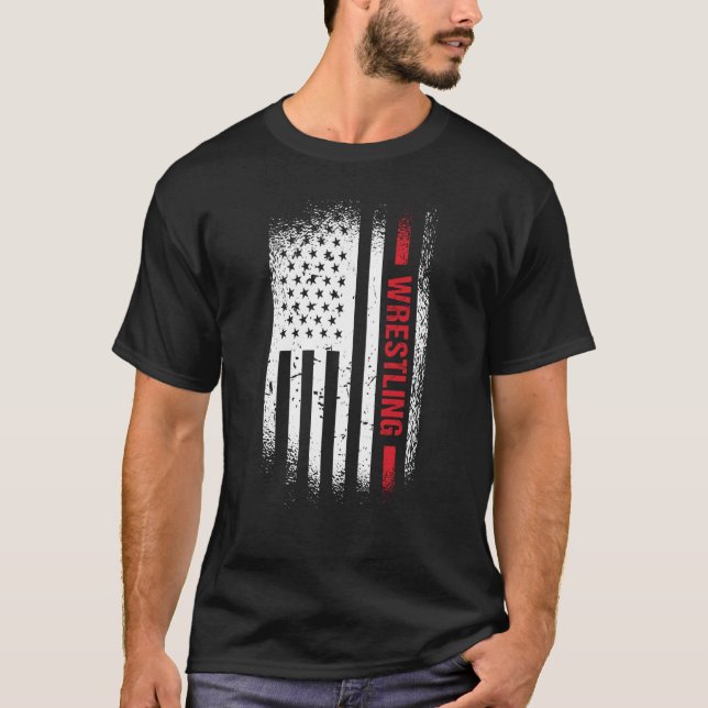 Sport Oss Flagga Brottning T Shirt (Framsida)