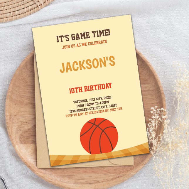Sport Party tema Inbjudningar (Yellow Brown Basketball Invitations)