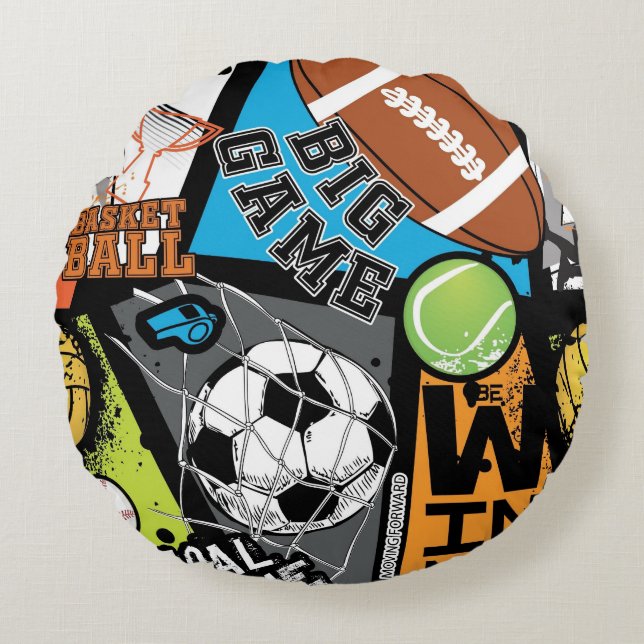 Sport Pattern With Balls Rund Kudde (Framsidan)