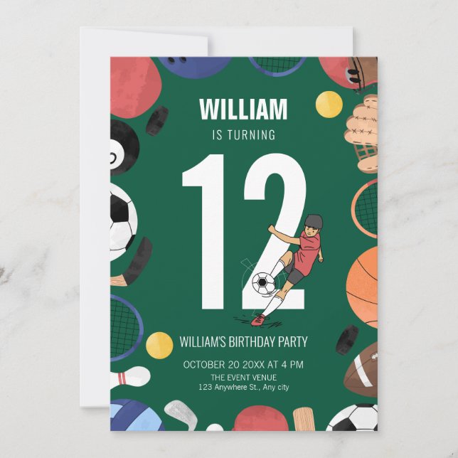 Sport-pojkens födelsedag inbjudningar (Framsida)