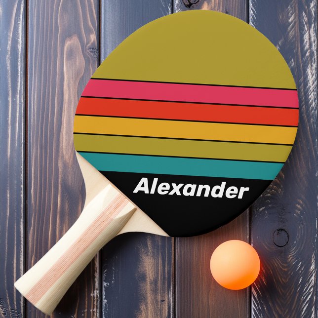 Sport Retro Midnatt Regnbågsrandig med namn Pingisracket (Skapare uppladdad)
