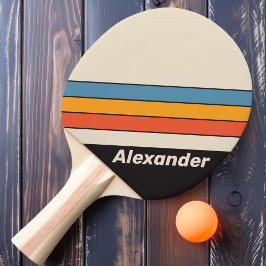Sport Retro Vintage Mörka Regnbågsränder med Namn Pingisracket