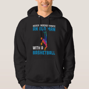 Sport Roligt En Gammal Man Med En Basketboll Hoodie