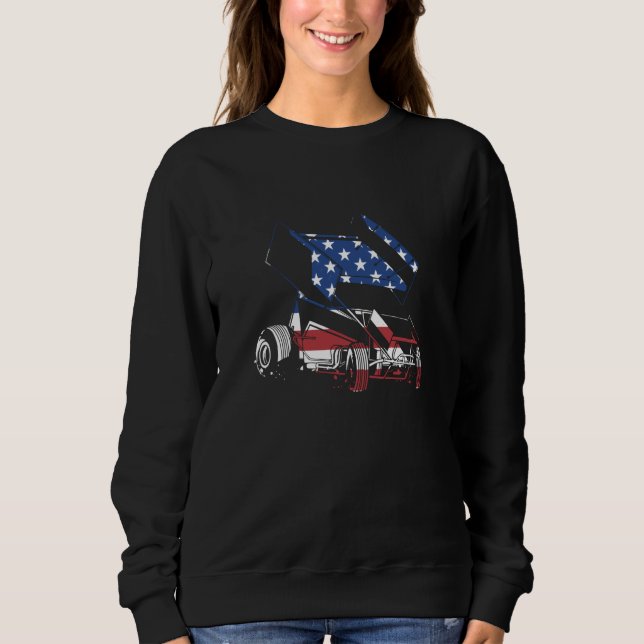 Sport Us Flag Sprint Car Racing T Shirt (Framsida)