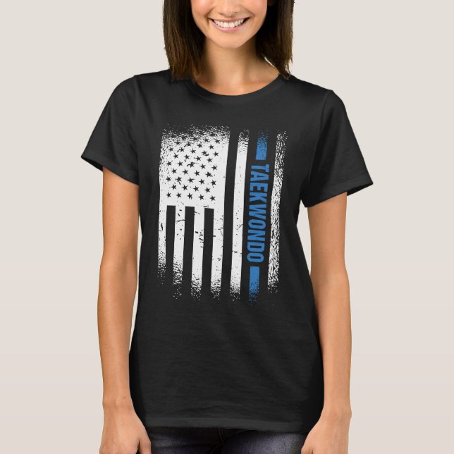 Sport Us Flag Taekwondo  2 T Shirt (Framsida)