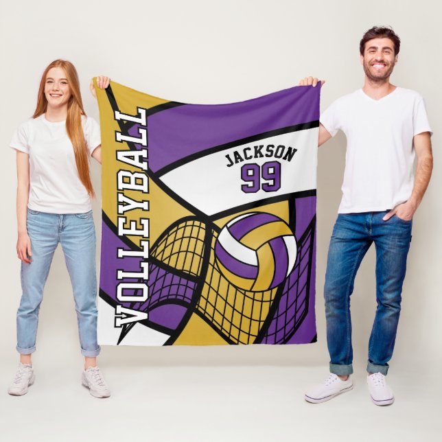 Sport 🏐 Volleyball Design - Lila, Guld och vit Fleecefilt (På plats)