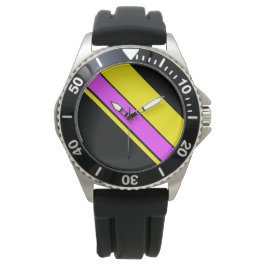 Sportabel Bright Gult Rosa Tävla Rand på svart Armbandsur