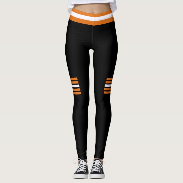 Sportabel Orange, svart och vit design Leggings (Framsida)