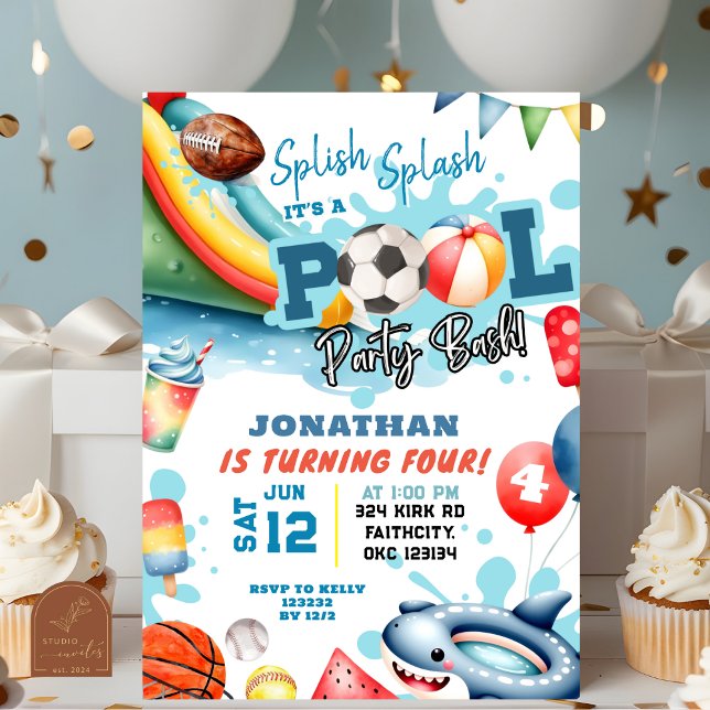Sportarna Boll Bassäng Födelsedagsfest Inbjudningar (Skapare uppladdad)