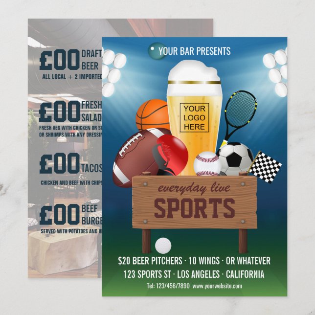 Sportbarsevenemangs promotionsmeny lägg till foto  inbjudningar (Fram/baksida)