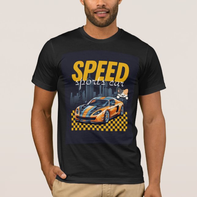 Sportbil & söt katt design t-shirt (Framsida)