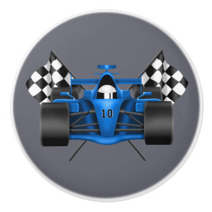 Sportbilar i tävling och flaggor knopp