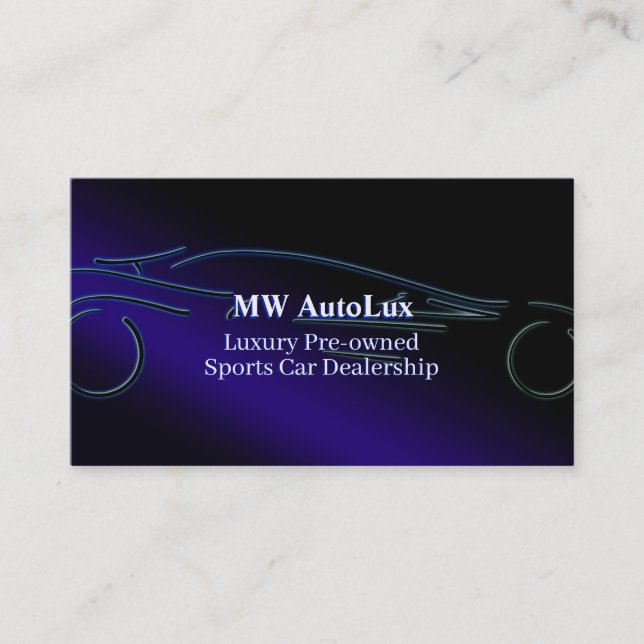 Sportbilsförsäljning, stiliserad blå logotyp visitkort (Framsida)