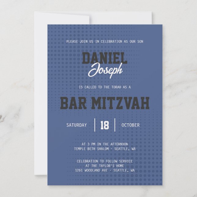 Sportblått Pub Mitzvah-inbjudan Inbjudningar (Framsida)