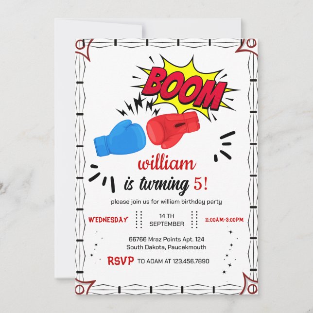 sportboxningsfödelsedag 11:e 6e 7:e 8:e 10:e inbjudningar (Framsida)