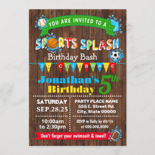 Sportdagen stänk födelsedag sommaren vatten party inbjudningar
