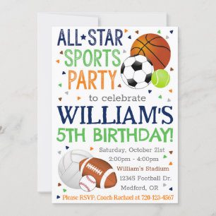 Sporter på födelsedagen, All-Star Sport Party Inbjudningar