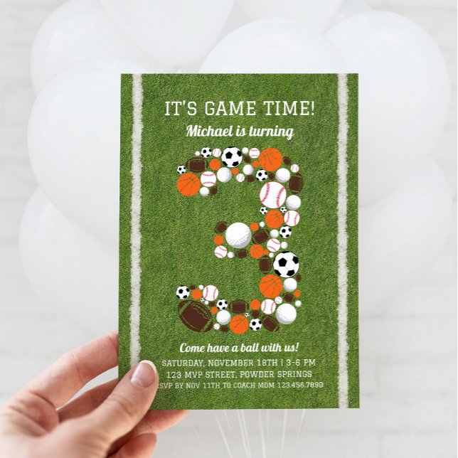 Sportera inbjudan till 3:e födelsedagspartiet (Sports 3rd Birthday Invitation)