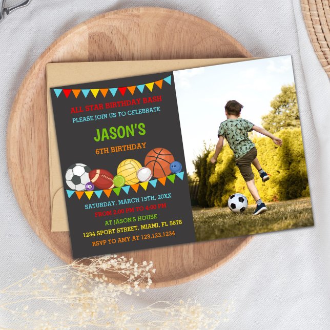 Sporterar födelsedagsinbjudningar med foto inbjudningar (Sports Birthday Invitations with photo)