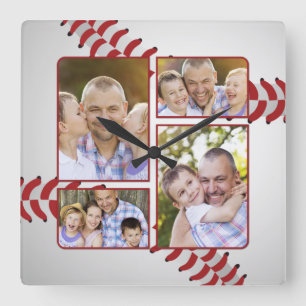 Sportfantast Baseball Photo Collage Fars dag Fyrkantig Klocka